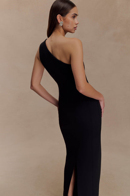 Robe Maxi Milena en Crêpe avec une Seule Épaule - Noire