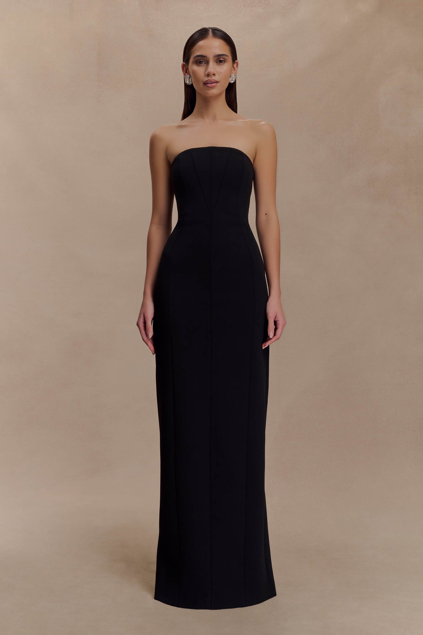Robe longue Kalila en crêpe sans bretelles - Noire