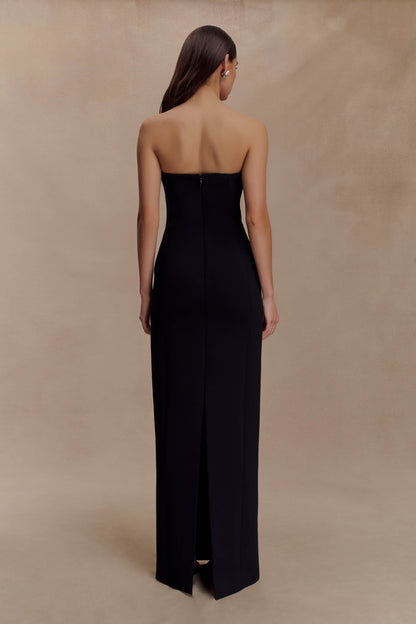 Robe longue Kalila en crêpe sans bretelles - Noire