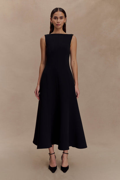 Robe midi trapèze en crêpe Callista - Noir