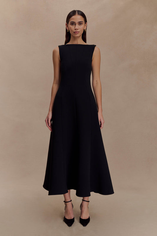 Robe midi trapèze en crêpe Callista - Noir
