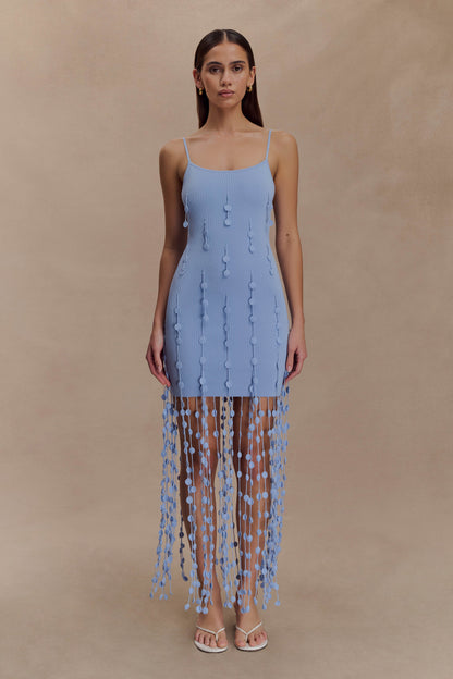 Mini-robe à fleurs tricotée à la main Tove - Bleu