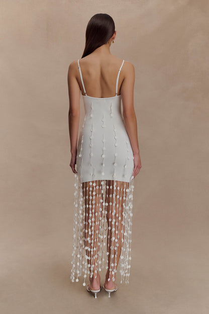 Robe mini fleur en tricot à la main Tove - Blanc