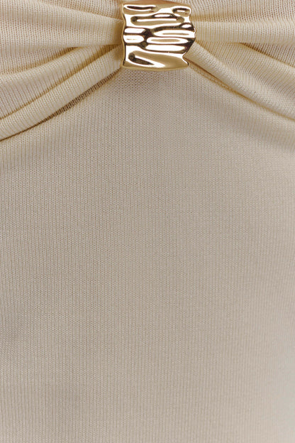 Top en tricot à manches longues avec plis froncés sur le devant Miraby - Ivoire