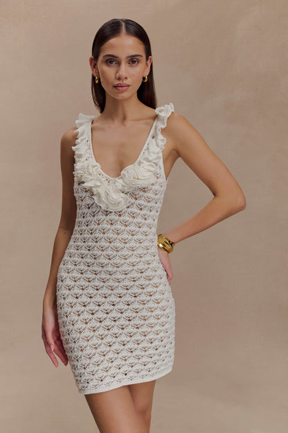 Robe sans manches en jersey côtelé à volants Brigid - Ivoire