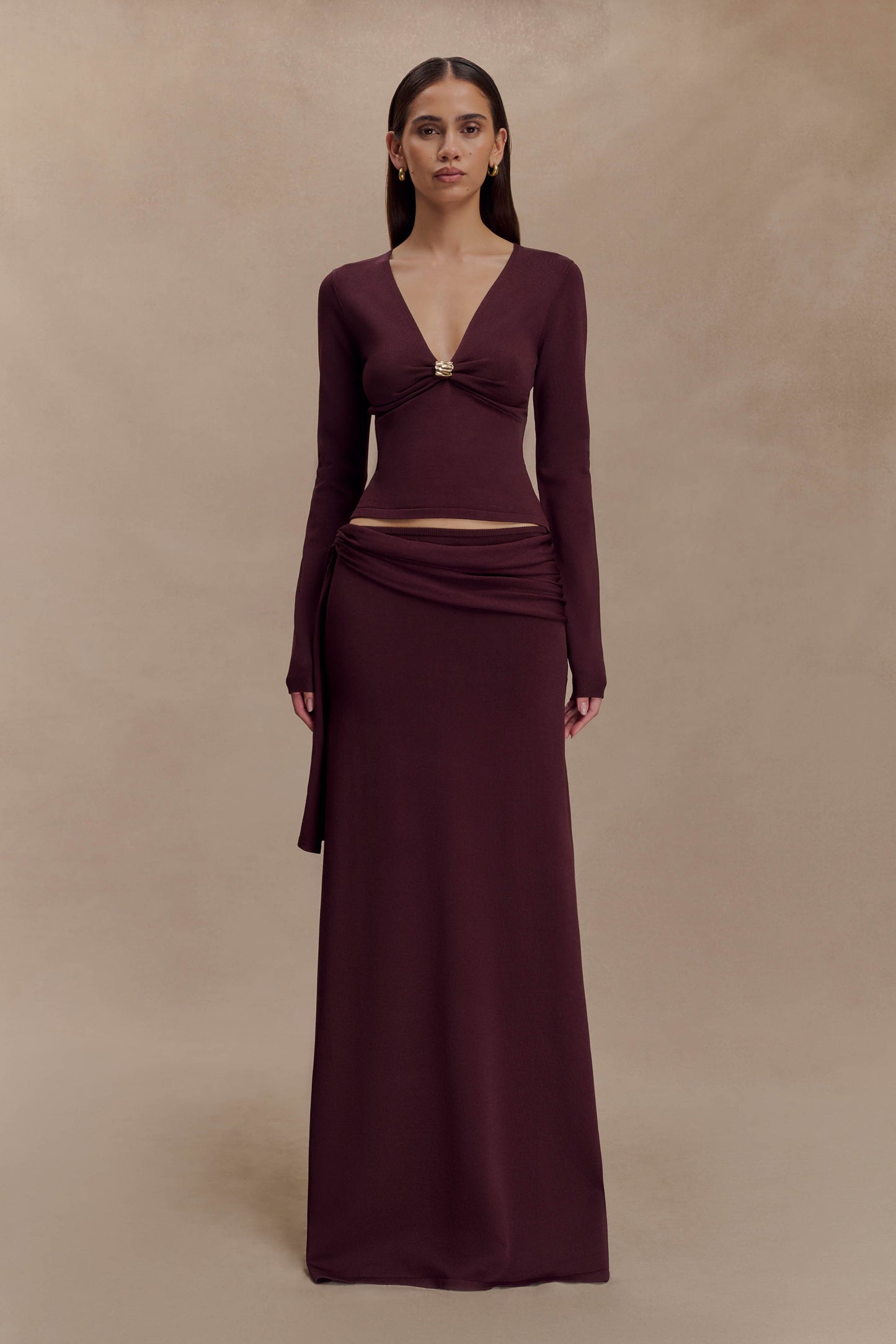 Jupe Maxi Tricotée à Taille Basse Bowie - Chocolat Noir