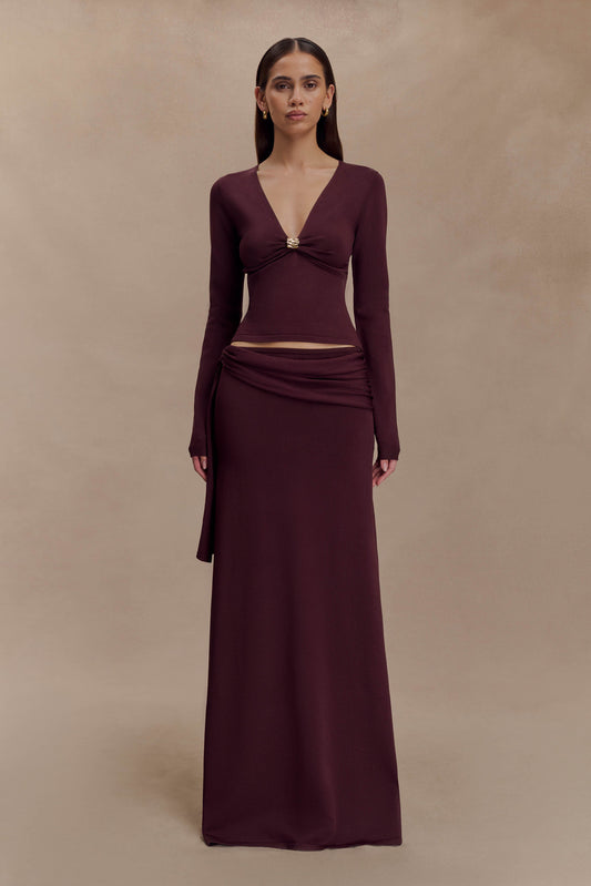 Jupe Maxi Tricotée à Taille Basse Bowie - Chocolat Noir
