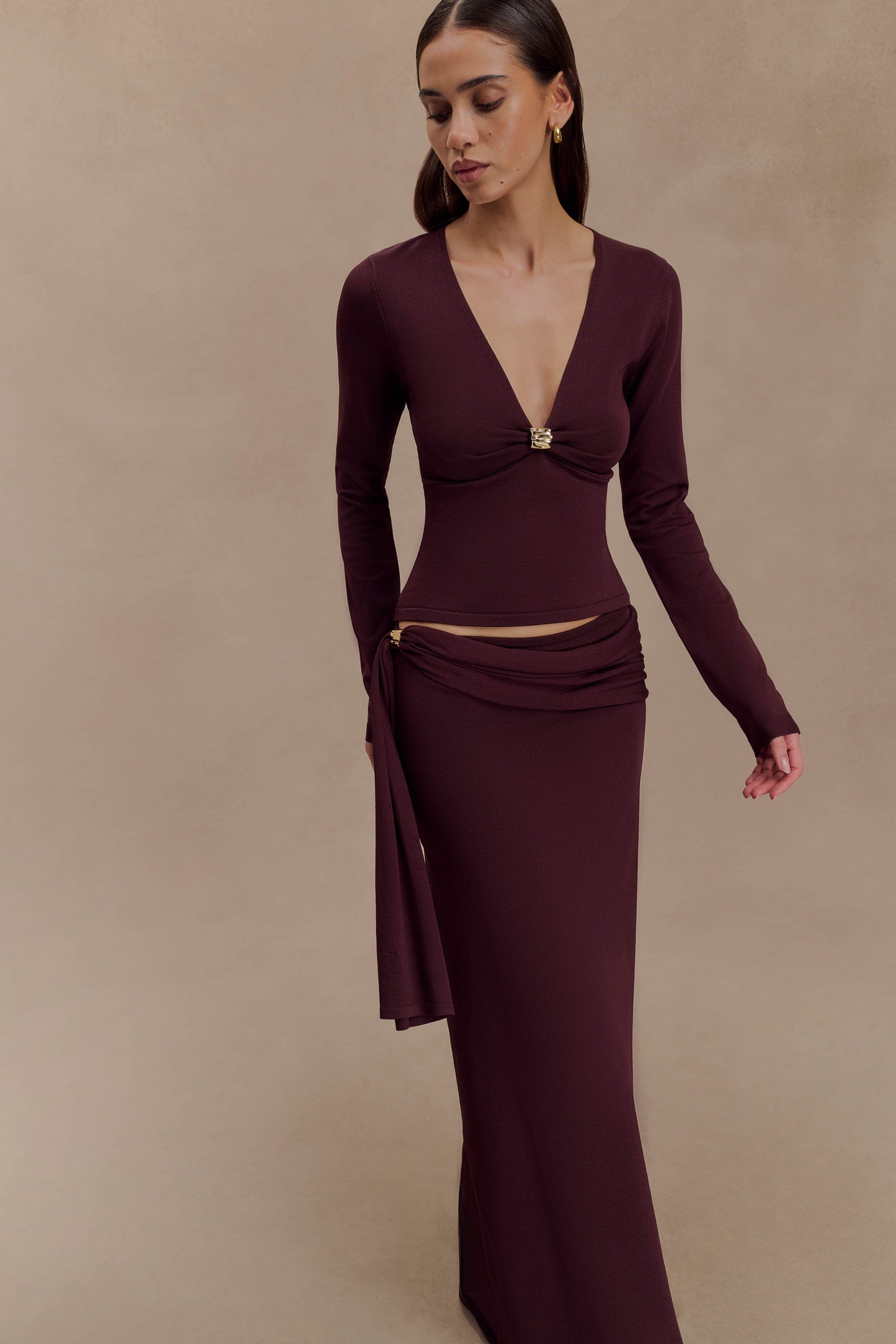 Jupe Maxi Tricotée à Taille Basse Bowie - Chocolat Noir