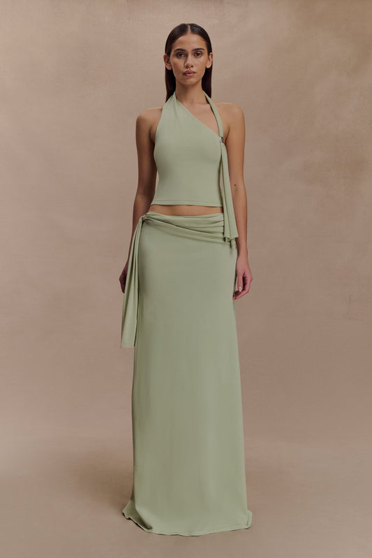 Jupe Maxi Tricotée à Taille Basse Bowie - Vert Pastel