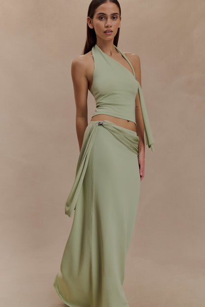 Jupe Maxi Tricotée à Taille Basse Bowie - Vert Pastel