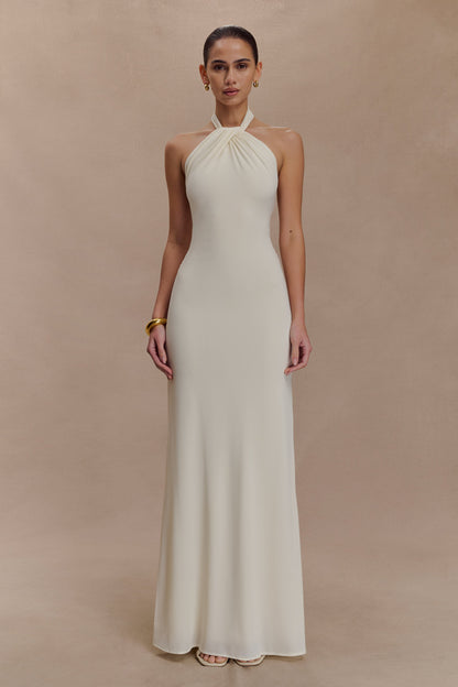 Robe Maxi Halter Élyna à Volants - Ivoire