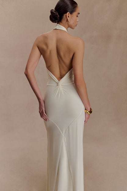 Robe Maxi Halter Élyna à Volants - Ivoire