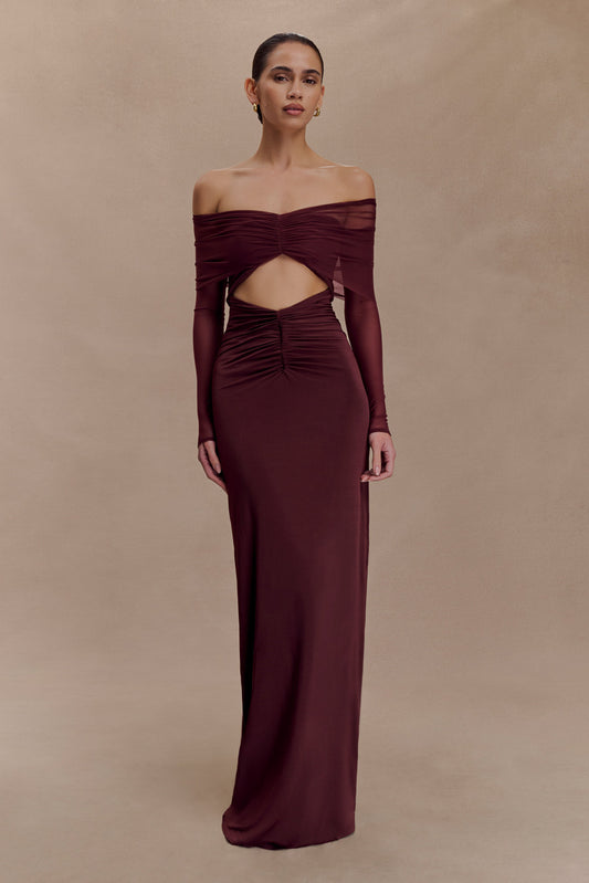 Robe Maxi Slinky et Dentelle Rafaella - Brun-Rouge