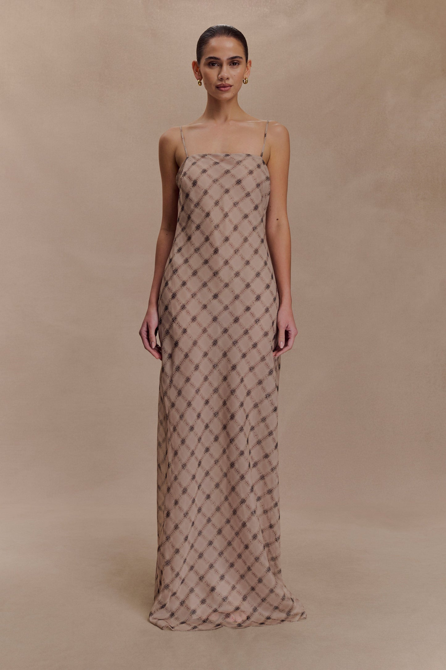 Robe Maxi en Chiffon Silvana - Motif Serpent Marron Foncé