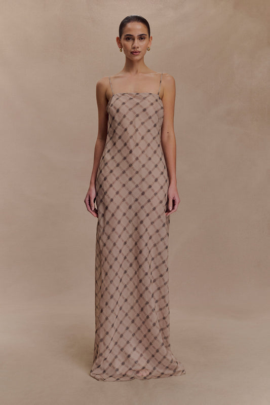 Robe Maxi en Chiffon Silvana - Motif Serpent Marron Foncé