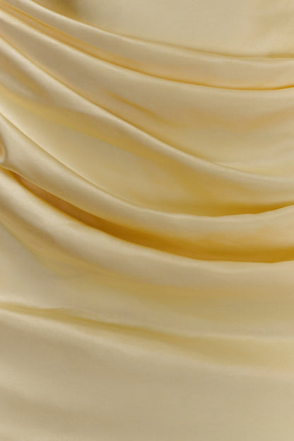 Robe Maxi en Satin Dalia à Manches Décolletées - Citron