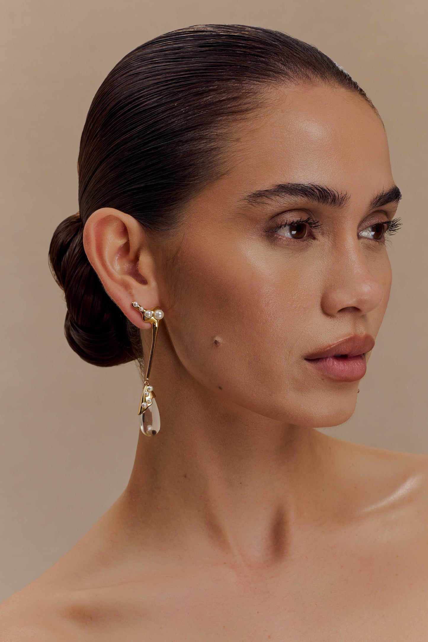 Boucles d'oreilles perles pendantantes Adelaide - Or