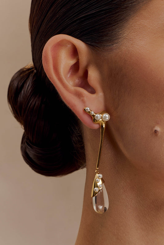 Boucles d'oreilles perles pendantantes Adelaide - Or