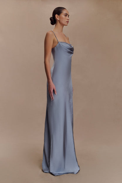 Robe Maxi en Dentelle et Satin Isadora - Bleu Glacé
