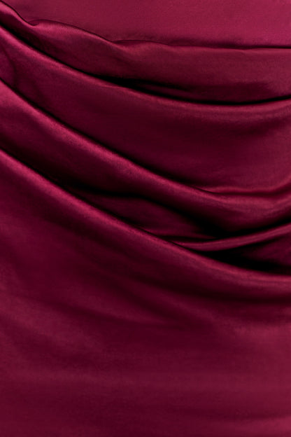 Robe Maxi en Satin Dalia à Manches Décolletées - Brun-Rouge
