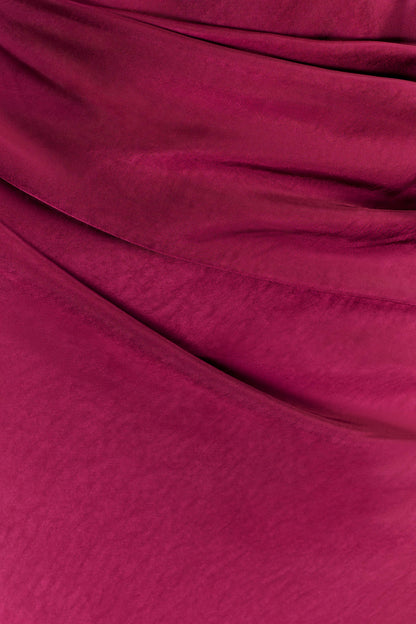 Robe longue satinée Iris à manches longues - Brun-rouge