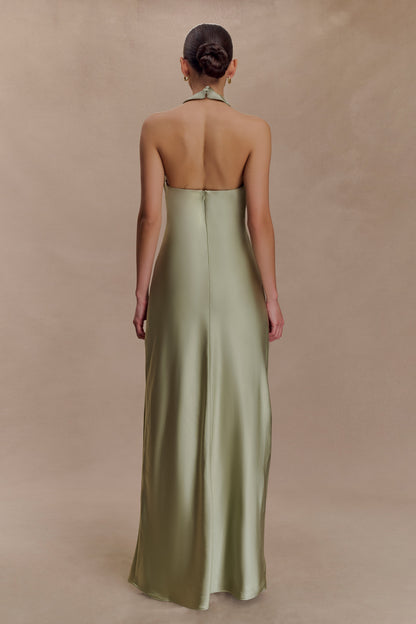 Alice Robe Maxi en Satin avec Décolleté Halter - SAGE