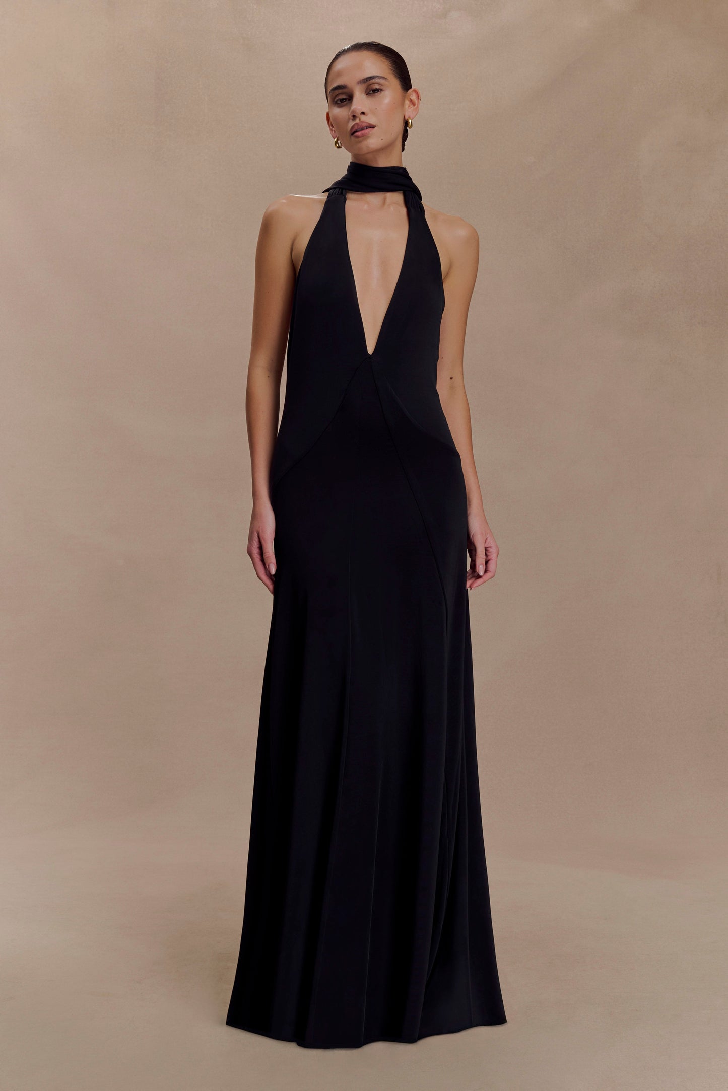 Robe Maxi Étroite Juliet avec Écharpe - Noir