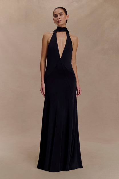 Robe Maxi Étroite Juliet avec Écharpe - Noir