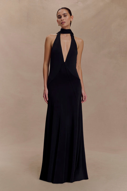 Robe Maxi Étroite Juliet avec Écharpe - Noir