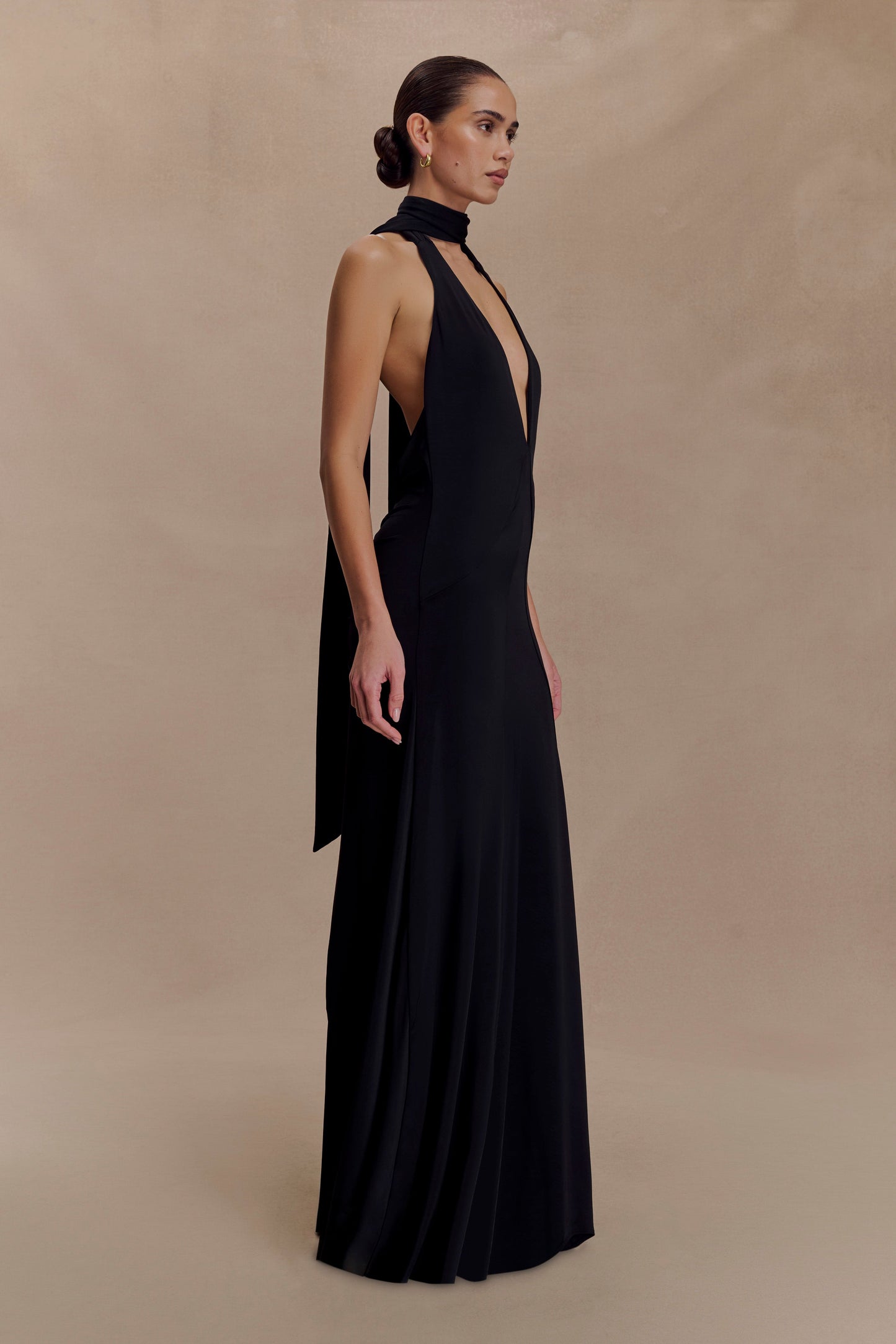 Robe Maxi Étroite Juliet avec Écharpe - Noir