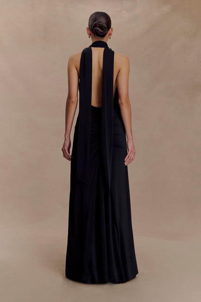 Robe Maxi Étroite Juliet avec Écharpe - Noir
