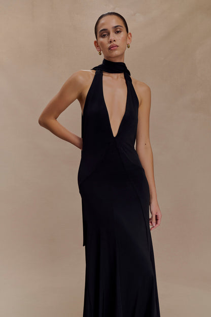 Robe Maxi Étroite Juliet avec Écharpe - Noir