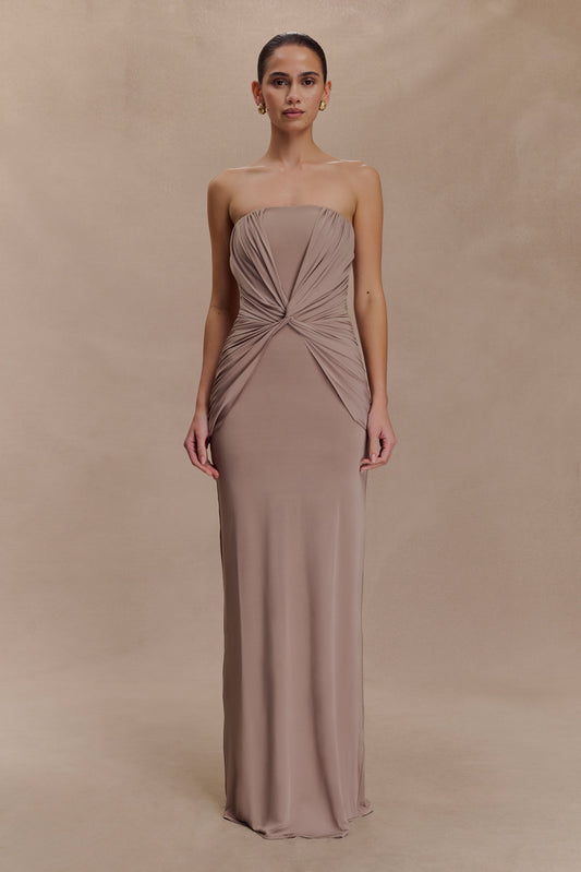 Robe Maxi Mirren sans bretelles et fluide - Bronze