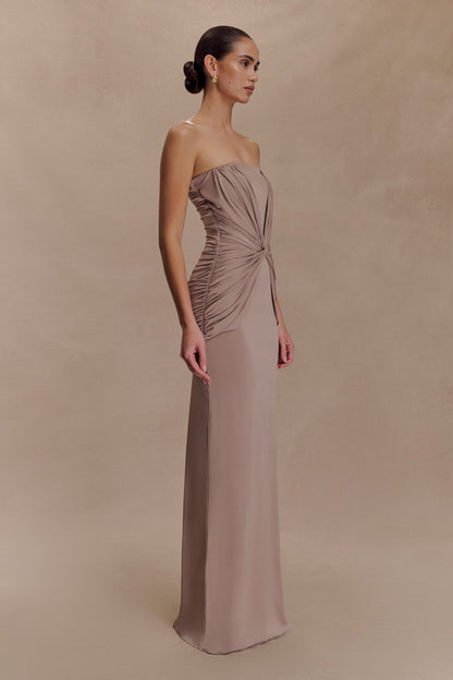 Robe Maxi Mirren sans bretelles et fluide - Bronze