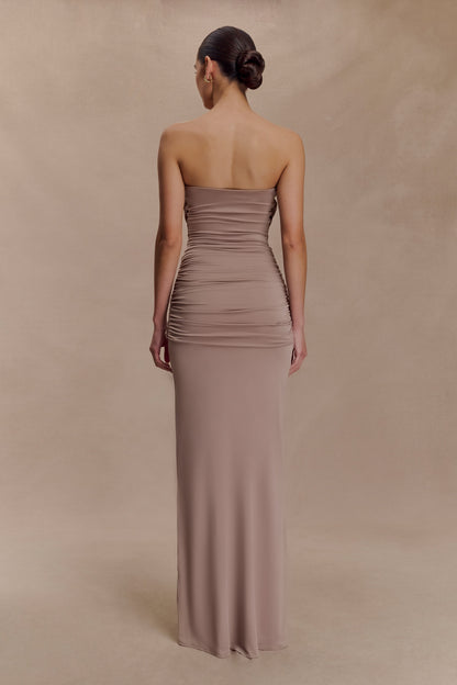 Robe Maxi Mirren sans bretelles et fluide - Bronze