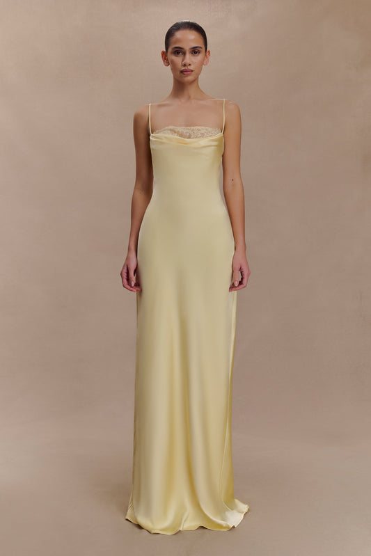 Robe Maxi en Dentelle et Satin Isadora - Citron