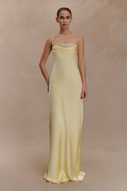 Robe Maxi en Dentelle et Satin Isadora - Citron