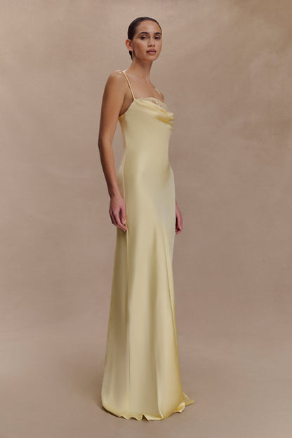 Robe Maxi en Dentelle et Satin Isadora - Citron