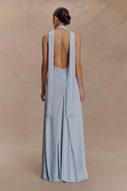 Juliette Robe Maxi Étroite avec Écharpe - Bleu Clair