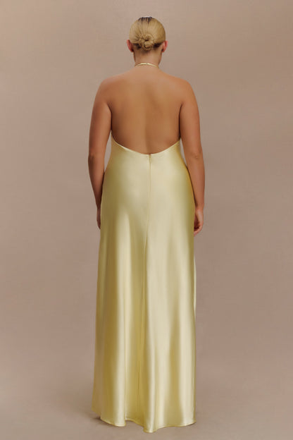 Robe longue satinée à col montant Bella - Citron