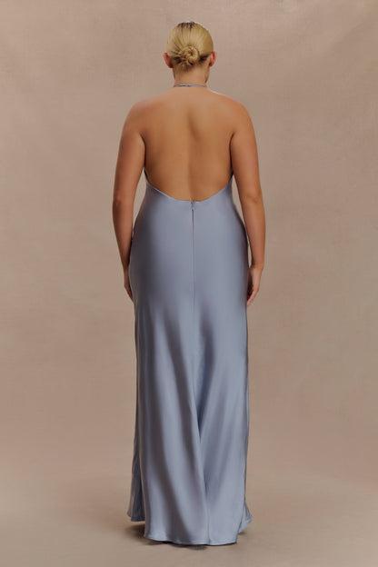 Bella Robe Maxi Satin Halter - Bleu Glacé