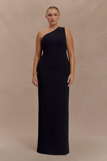 Robe Maxi Milena en Crêpe avec une Seule Épaule - Noire