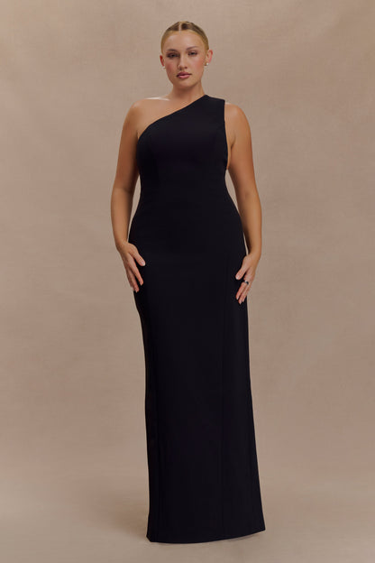 Robe Maxi Milena en Crêpe avec une Seule Épaule - Noire