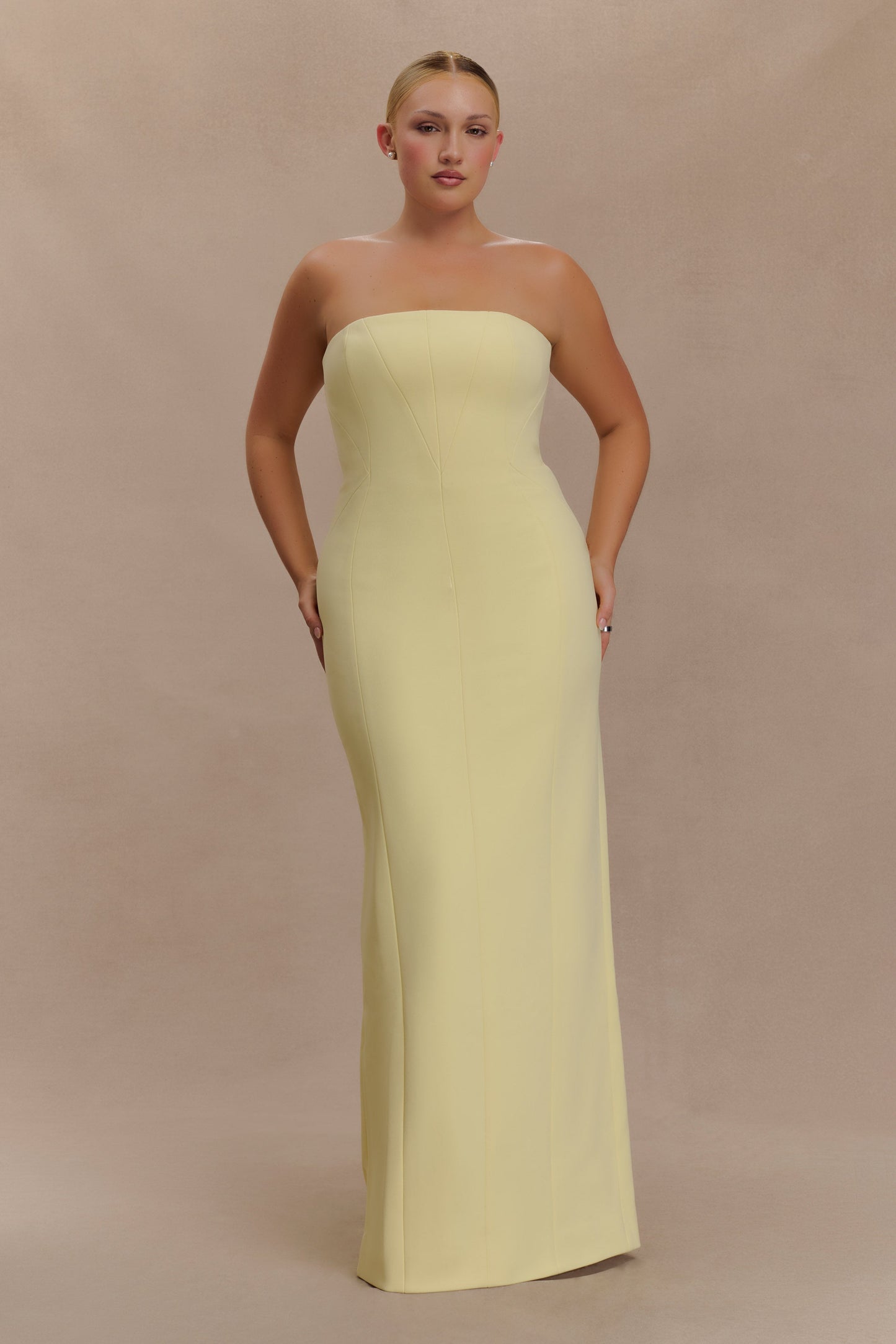 Robe Maxi Kalila en Crêpe Sans Bretelles - Citron