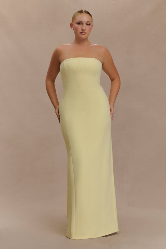 Robe Maxi Kalila en Crêpe Sans Bretelles - Citron