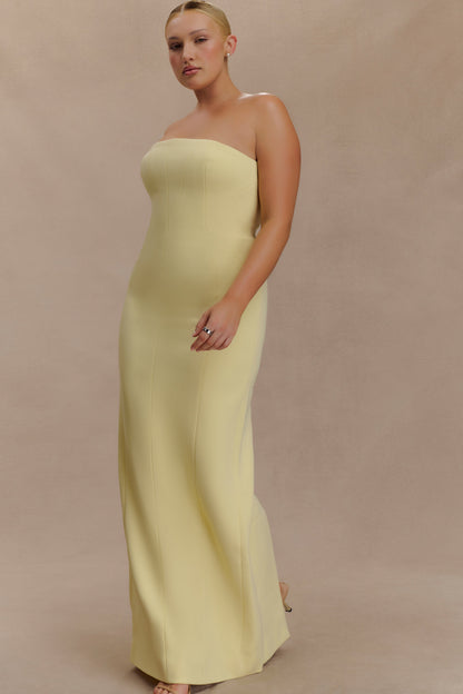 Robe Maxi Kalila en Crêpe Sans Bretelles - Citron