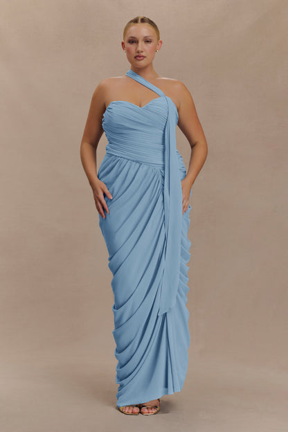 Robe Maxi en Chiffon à Volants Micaela - Bleu de l'Alaska