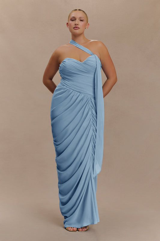 Robe Maxi en Chiffon à Volants Micaela - Bleu de l'Alaska
