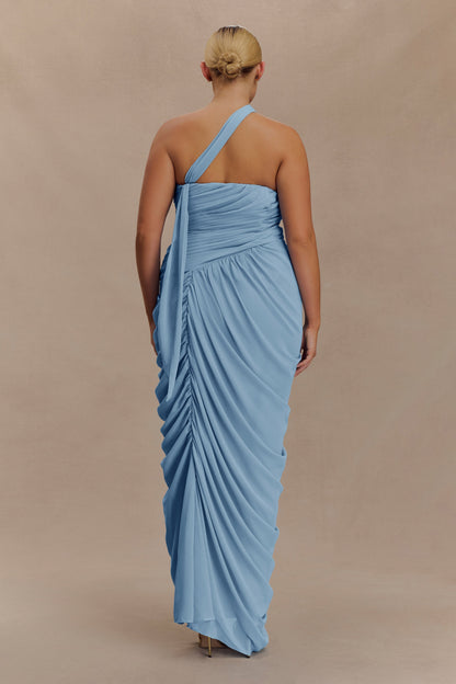 Robe Maxi en Chiffon à Volants Micaela - Bleu de l'Alaska