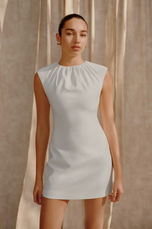 Mini-robe à col plissé Ariana - Ivoire